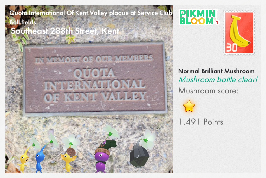 Quotalntenational OfKent Valley plaque at Service Club Ball fields