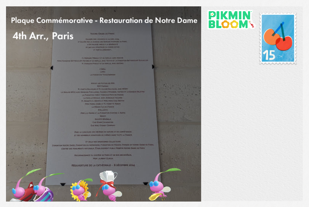 Plaque Commémorative - Restauration de Notre Dame